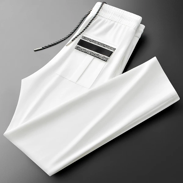 夏季云感冰丝面膜空气层莫代尔蜜蜂织带拼接运动直筒卫裤休闲裤男