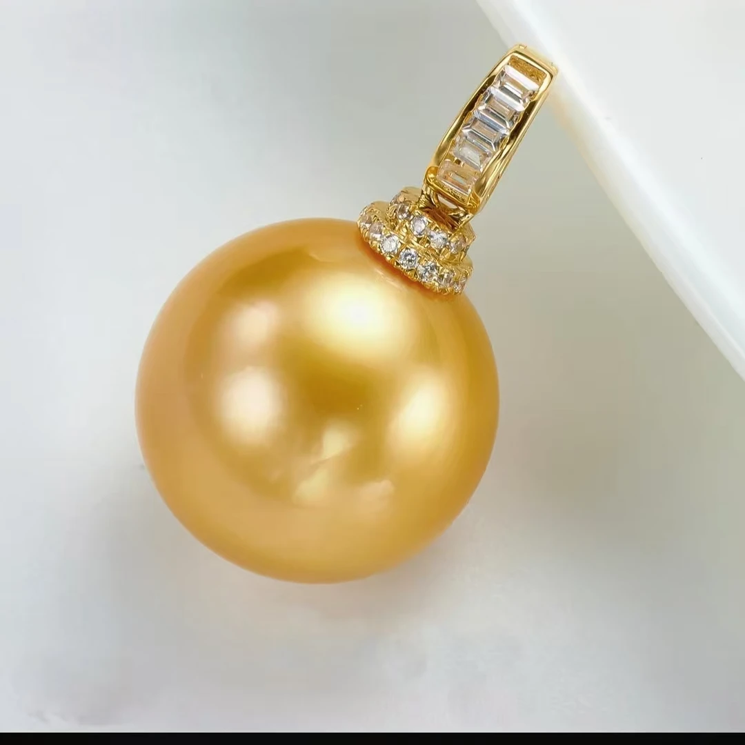 【限定福利】海水南洋金珍珠浓茶金14-15mm北大证（赠链）