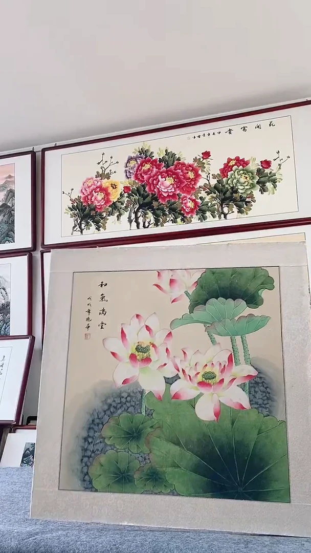 国画纯手绘85*85CM带框装饰字画
