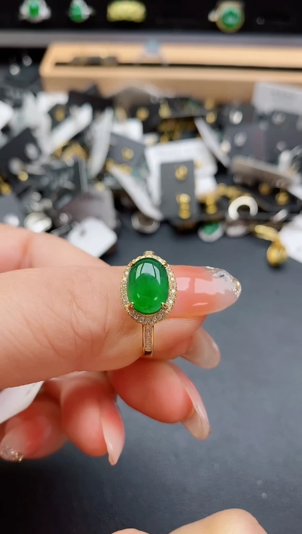 银S925镶嵌戒指翡翠1