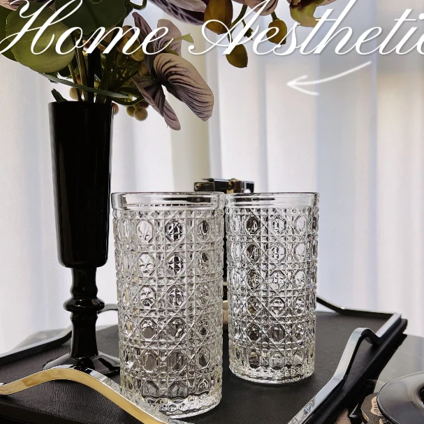 【2只装】宝石纹玻璃杯ins风高颜值咖啡透明牛奶饮料杯高款