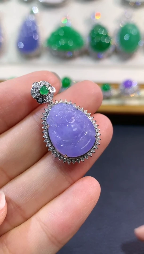 【闪购商品】翡翠吊坠(不含链)18K金镶嵌q50  紫货有色差