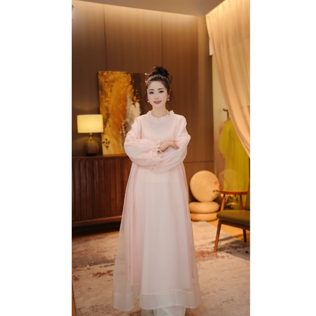 彬壹冉 新款显瘦花边领减龄时尚桑蚕丝宽松胖妹妹连衣裙 5838