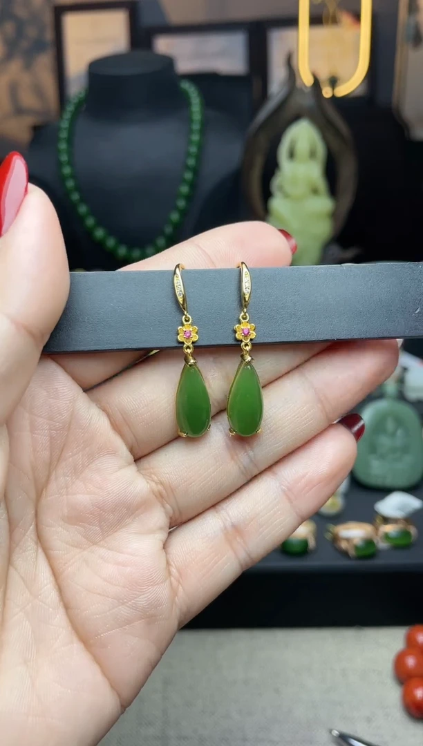 【闪购商品】和田玉耳饰银S925镶嵌耳饰a027