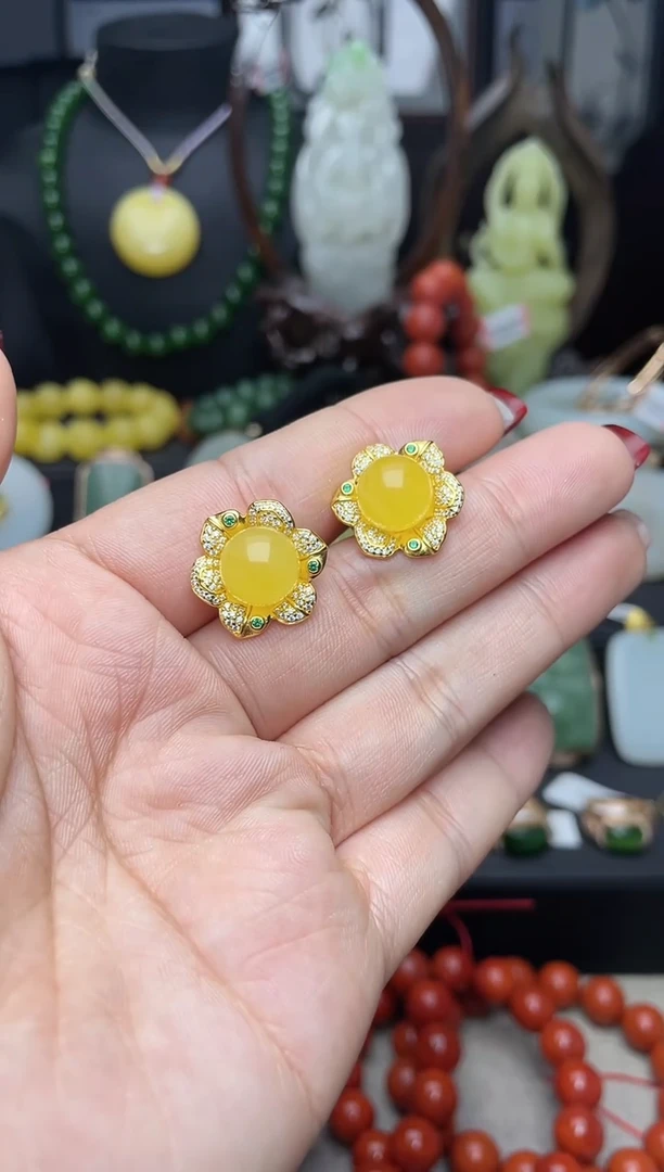 【闪购商品】蜜蜡耳饰银S925镶嵌耳饰