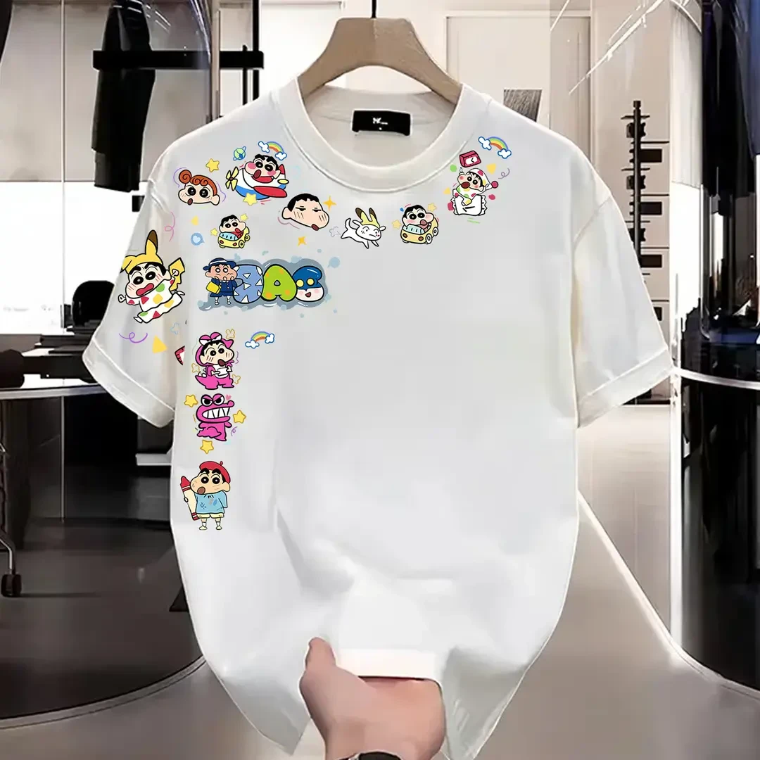 纯棉重磅卡通日式小新印花休闲宽松潮牌短袖t恤男女同款运动T