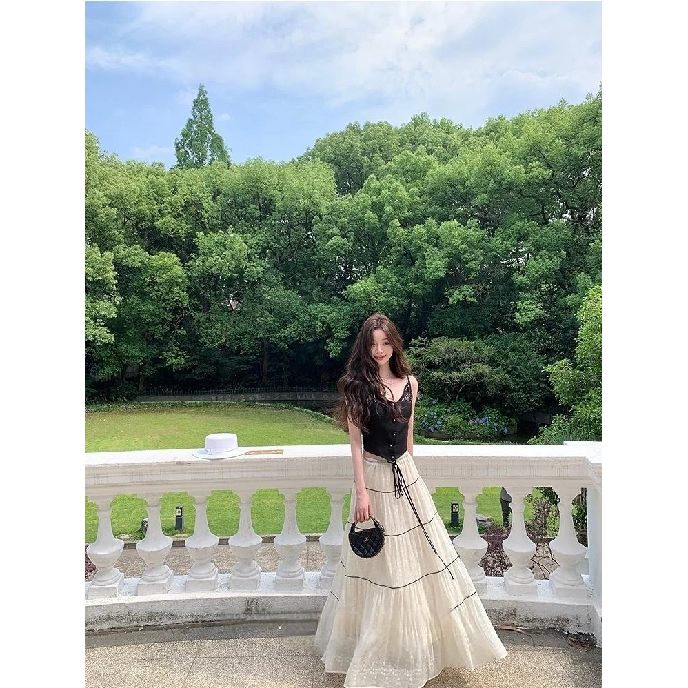 法式甜美减龄蕾丝拼接蛋糕裙女夏季新款气质高腰显瘦百搭半身裙