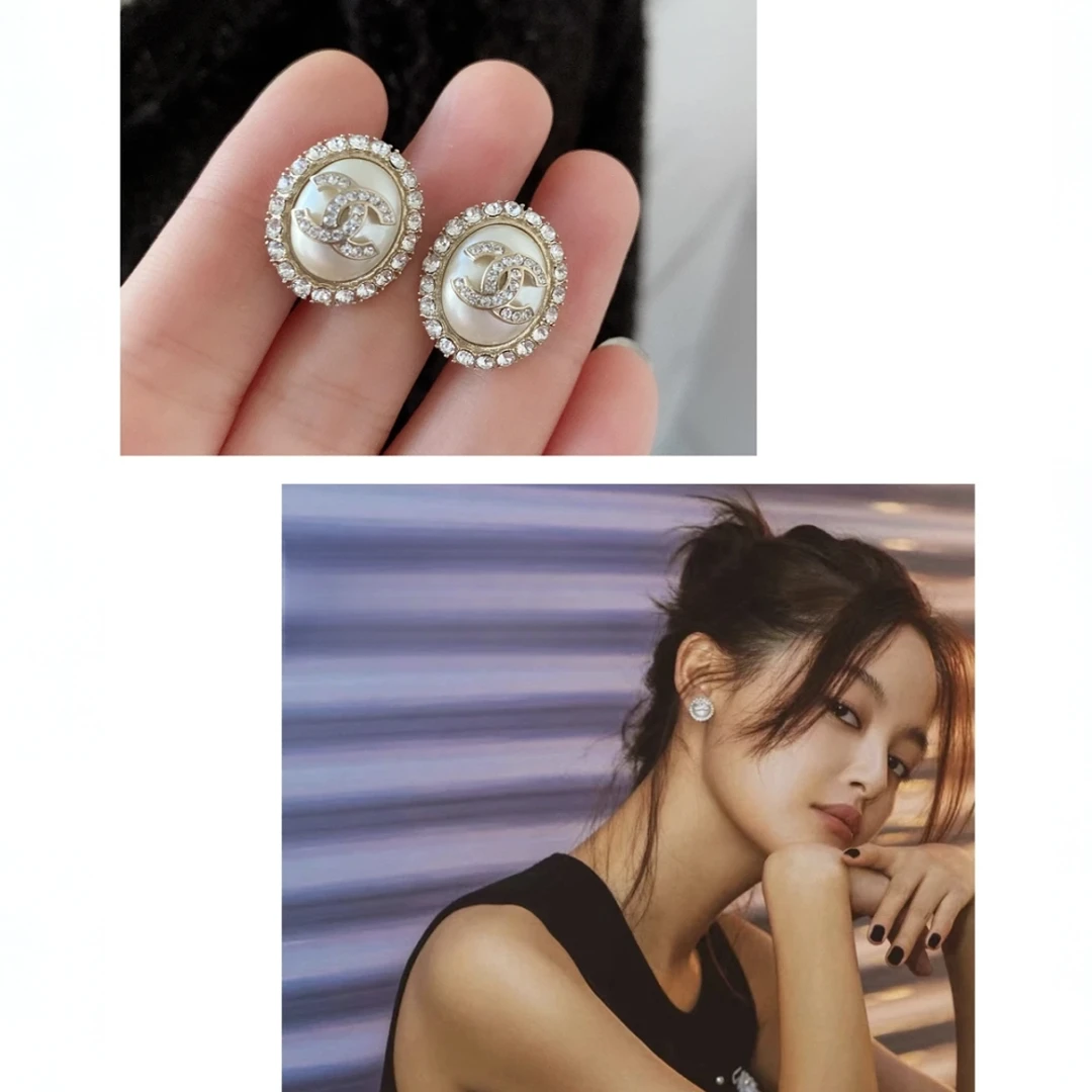 99新 Chanel/香奈儿 汤/P235704925/ 珍珠拼钻 双C 耳钉