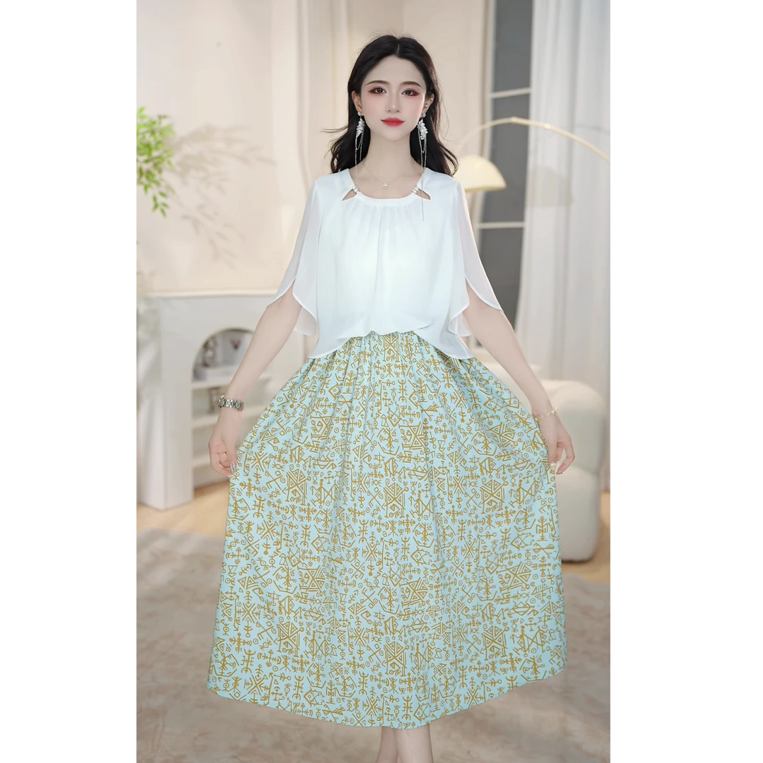 2025夏季新款时尚显瘦减龄百度气质收腰假两件设计感连衣裙