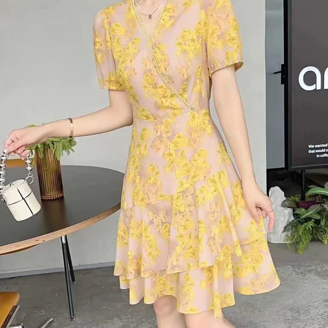 名媛女士P2238夏季甜美修身减龄气质碎花法式连衣裙时尚显瘦新款