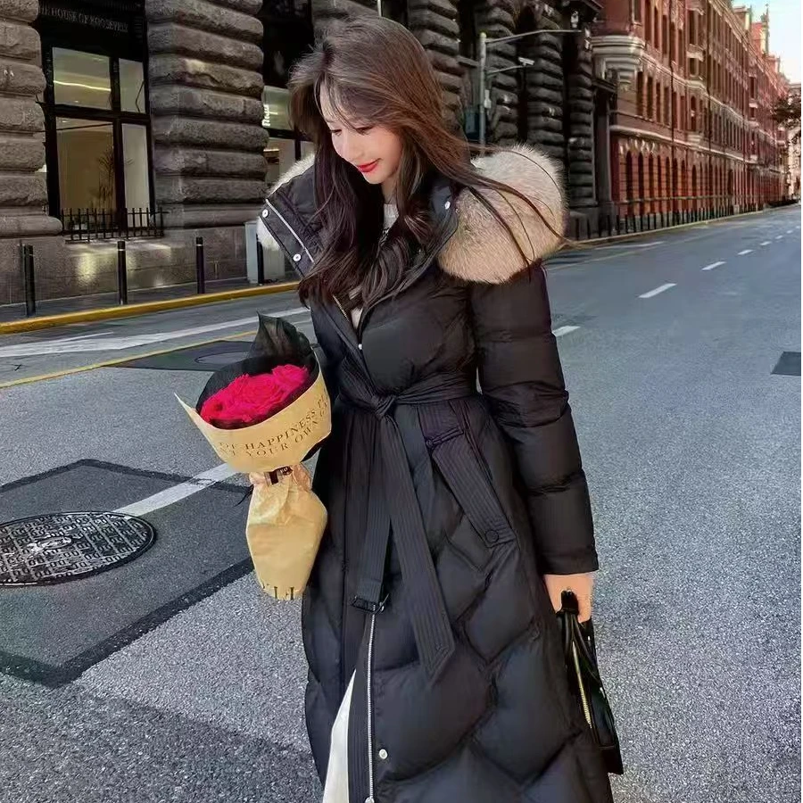 秋冬新款白鸭绒长款羽绒服爆款时尚洋气高品质三防大毛领女款外套