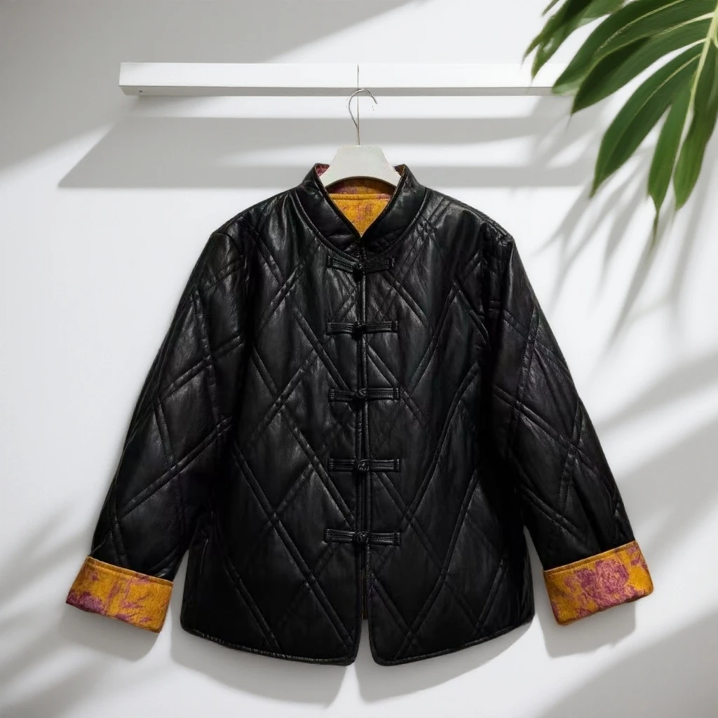 小羊皮 云屏水墨 双面穿新中式外套文艺重工上衣