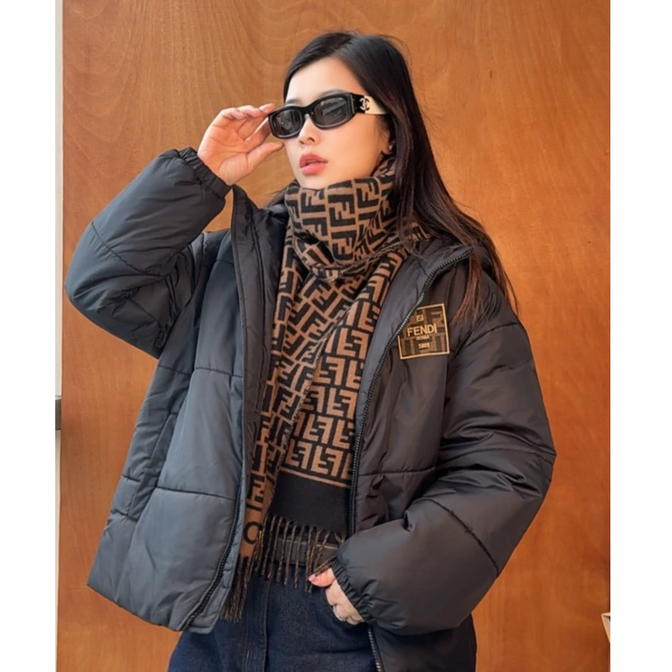 未使用 FENDI/芬迪 棉服FW25 连帽拉链刺绣logo宽松版型