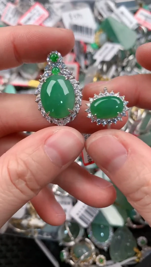 银S925镶嵌戒指翡翠44--2