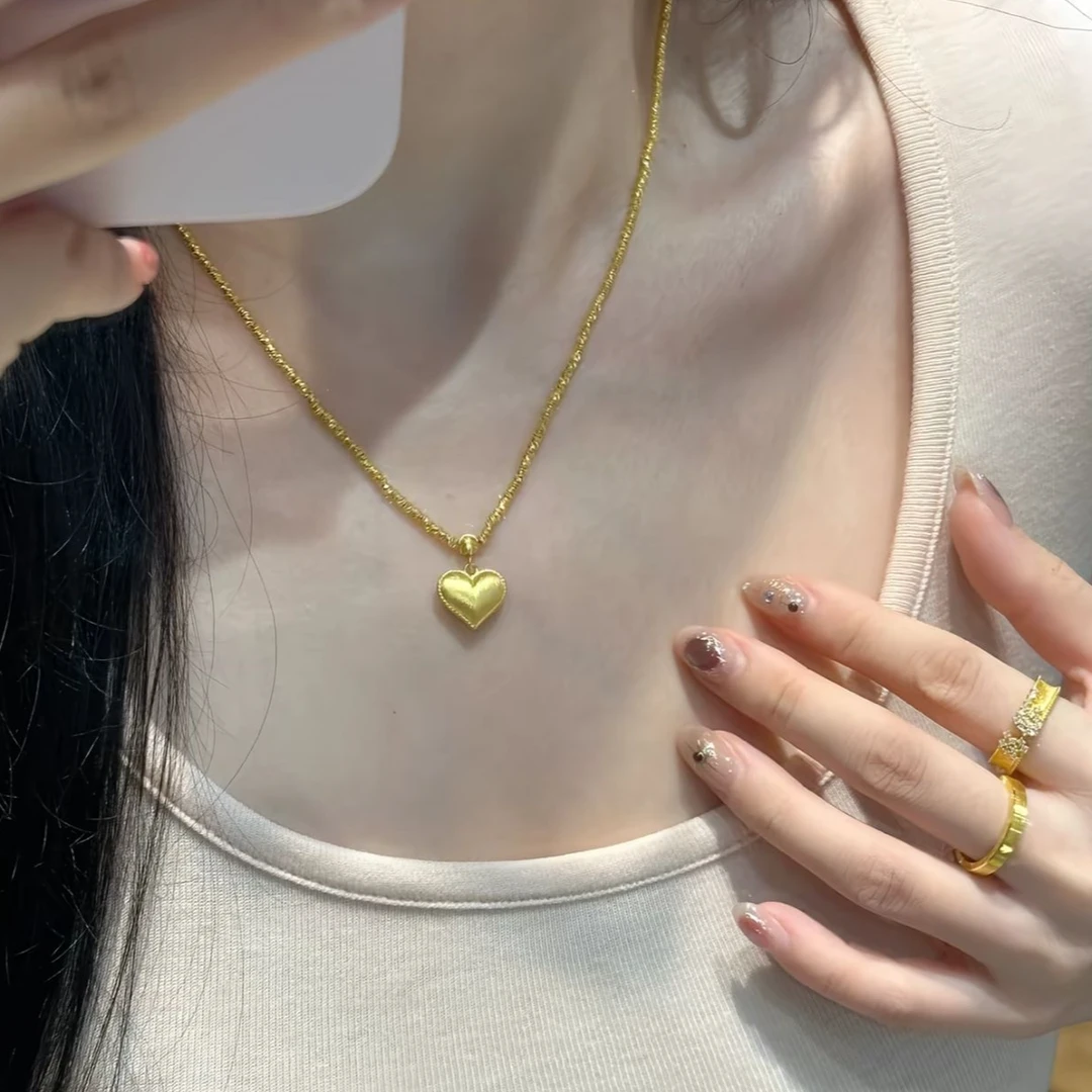 瑞诺黄金爱心项链足金999蹦迪爱心套链时尚锁骨链生日礼物送女友