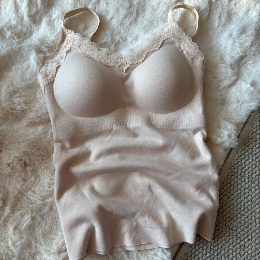 绵羊绒保暖内衣女秋冬蕾丝性感内搭法式纯欲一体式上衣吊带美背心