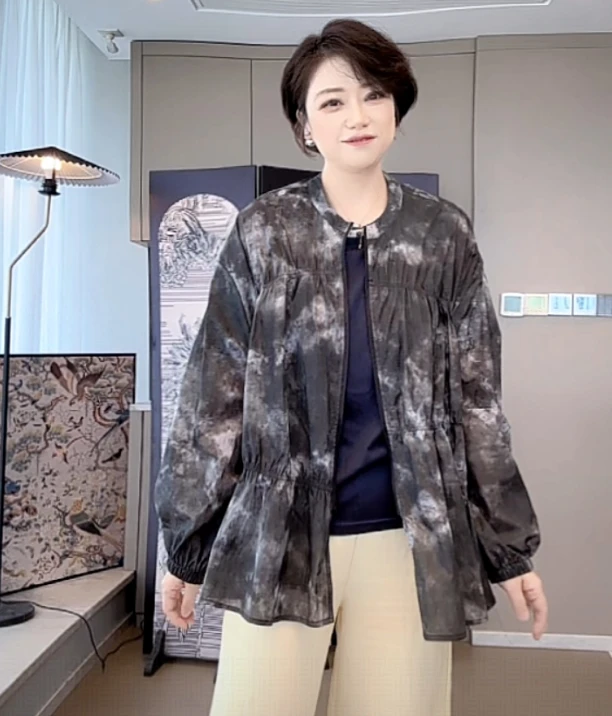 【U.M】设计感褶皱宽松圆领防晒外套防晒夹克防晒娃娃衫外套