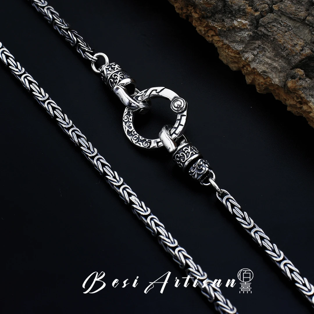 链子925银 唐草纹帝王项链万能扣男士时尚百搭潮流复古气质男坠链