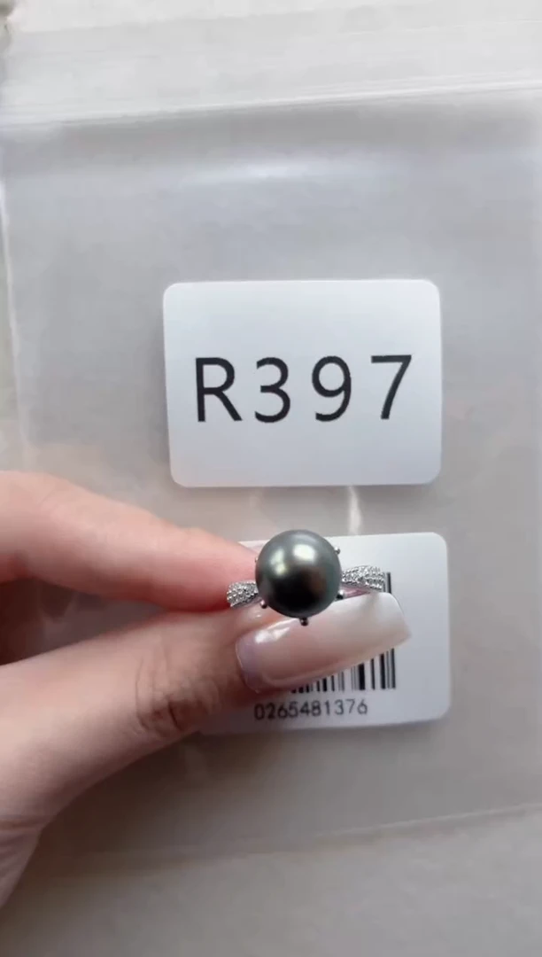 银S925镶嵌戒指海水珍珠r397