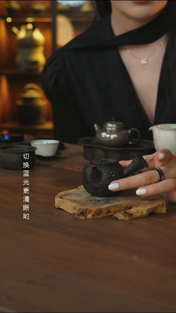 陶钉黑侧把壶....