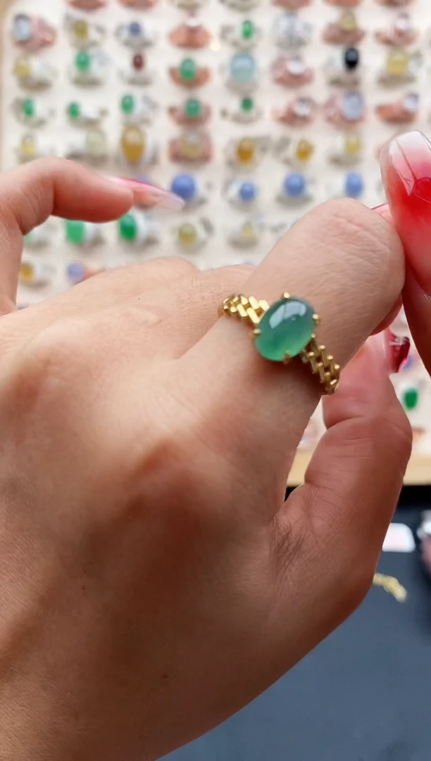 【闪购商品】翡翠戒指银S925镶嵌缅甸天然A货翡翠111  8-1