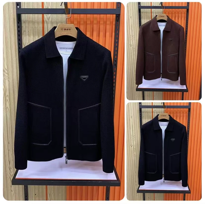 新款高品质男士翻领休闲针织夹克外套