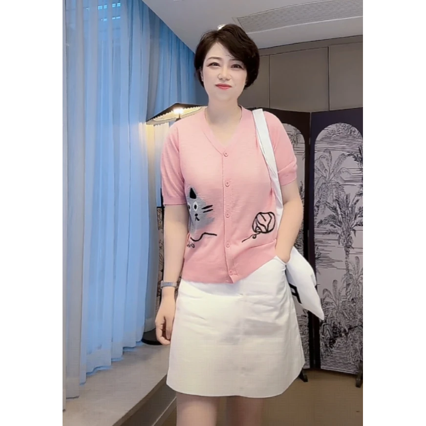 【U.M】柠喵亚麻桑蚕丝针织开衫减龄显瘦小猫咪