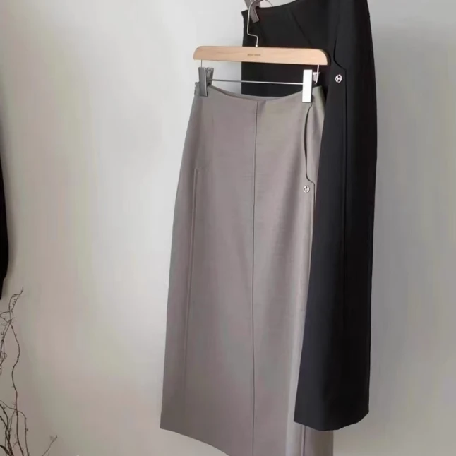 西装裙女半身裙2025春季新款高腰显瘦a字裙开叉中长裙2578#