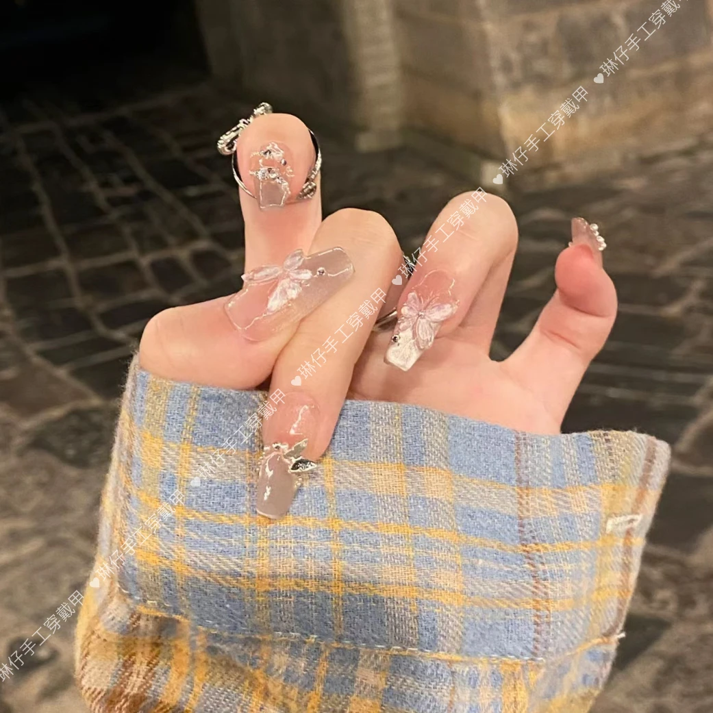 梦之蝶纯手工光疗美甲贴果冻贴片指甲穿戴甲简约梯形重复使用