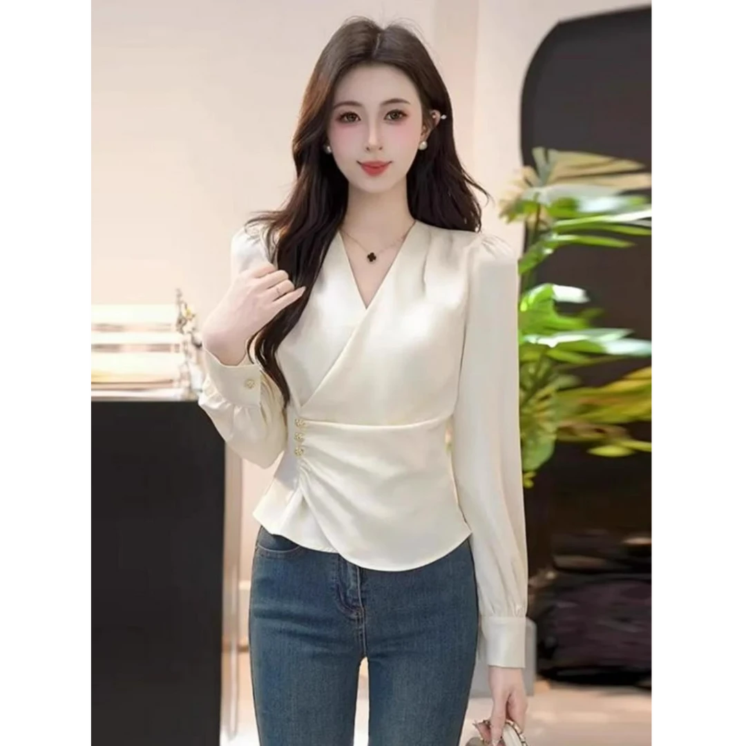 时尚衬衫女2025春季新款洋气显瘦百搭设计感小众不规则长袖上衣潮