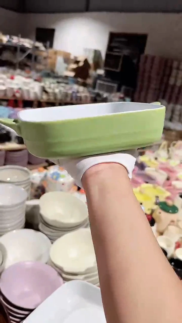 碗绿色四方双耳碗微瑕 凑满20元包邮