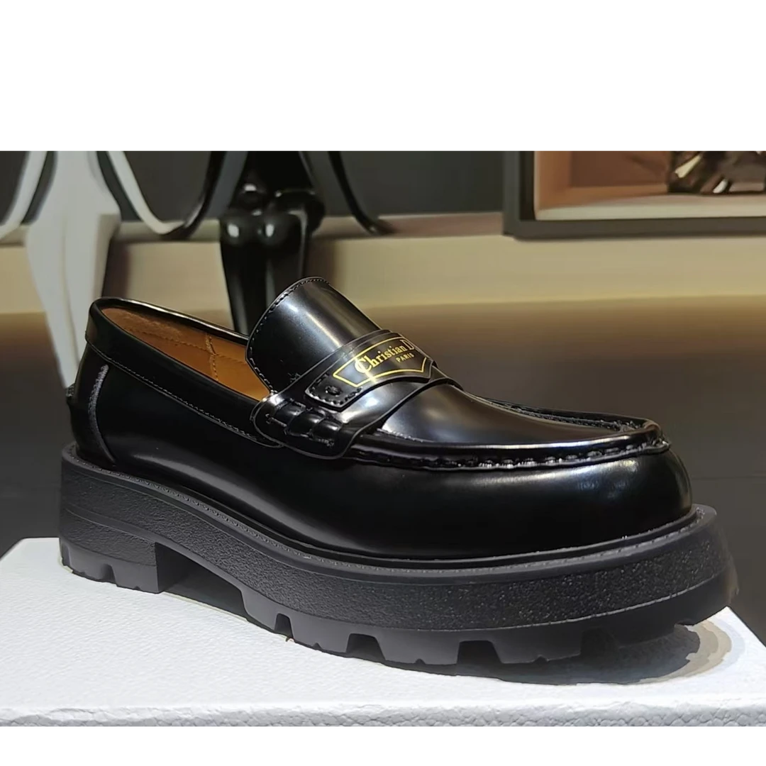 新款D家乐福鞋休闲时尚黑色黑色真皮厚底商务