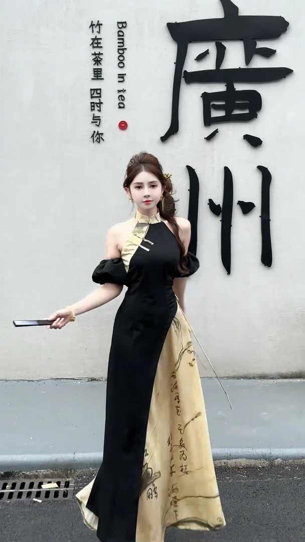 新中式国风改良旗袍连衣裙子女夏季高级感气质收腰显瘦假两件长裙