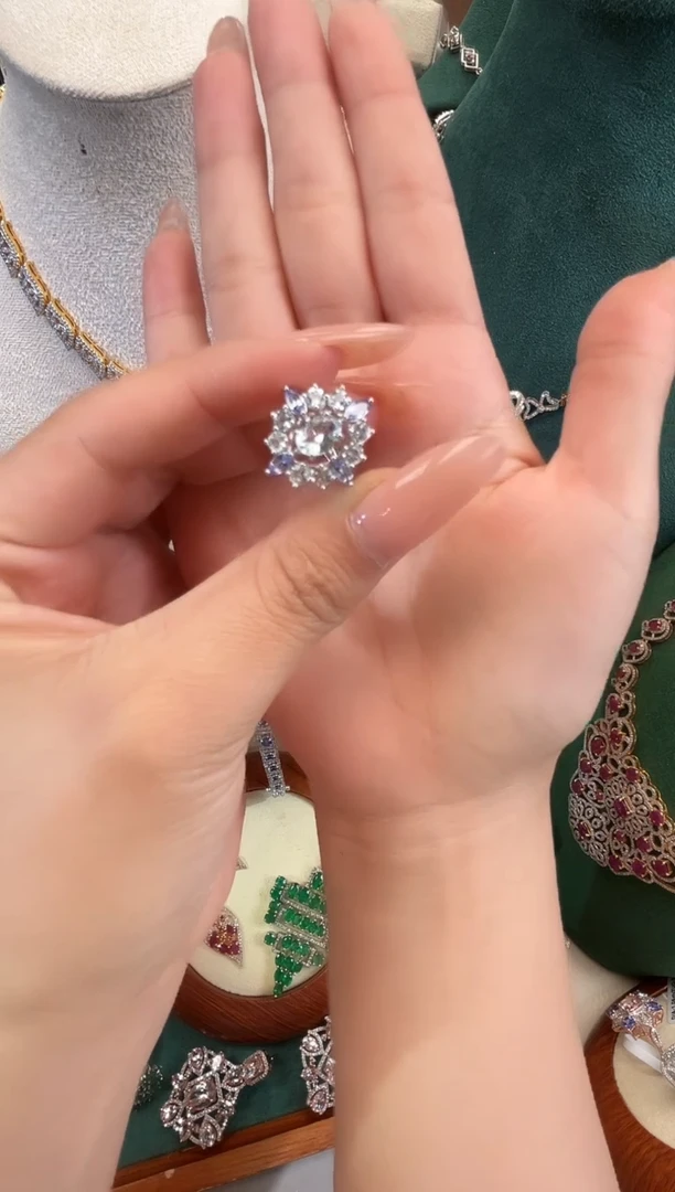 银S925镶嵌戒圈海蓝宝石戒指