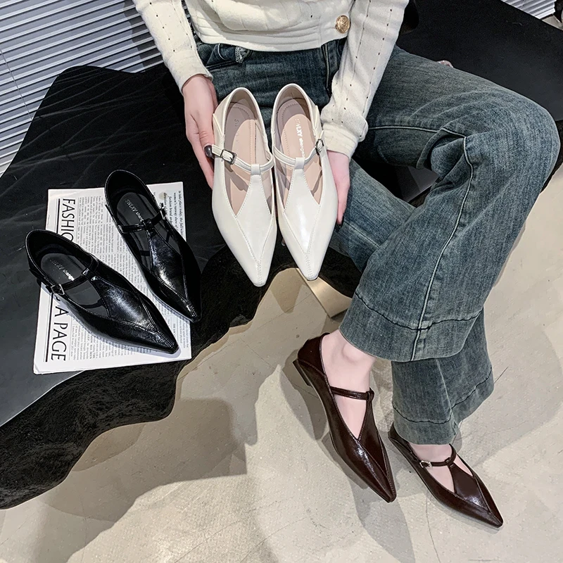 「新款」98-3复古玛丽珍鞋女韩版法式浅口单鞋一字带粗跟小皮鞋