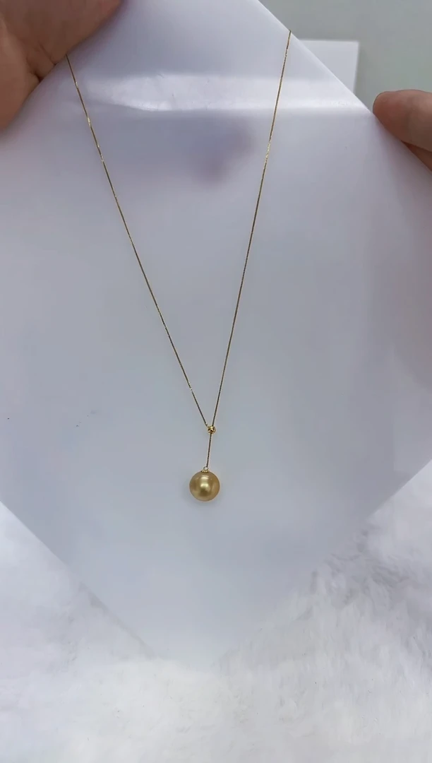 18K金镶嵌海水珍珠DA海水金珠Y字链吊坠11-12 ss610