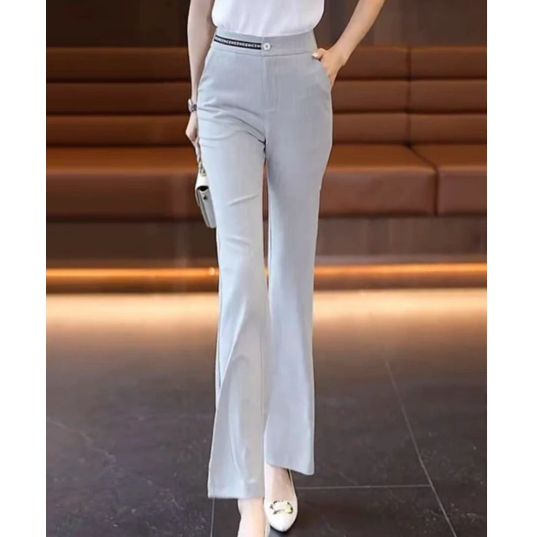 2329春夏新款气质高腰西装微喇裤显瘦直筒裤黑色西装裤薄款百搭