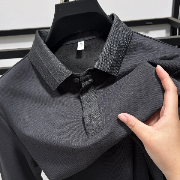 Zero Degree North高档纯色长袖POLO衫男士秋季双层门襟百搭上衣