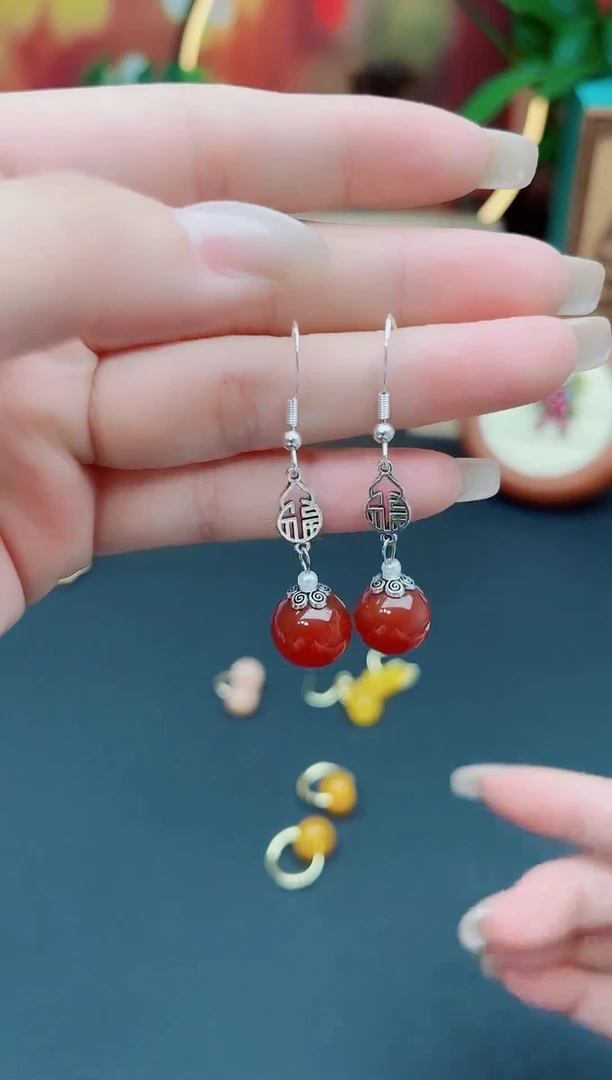 玛瑙/玉髓耳饰银S925镶嵌230000