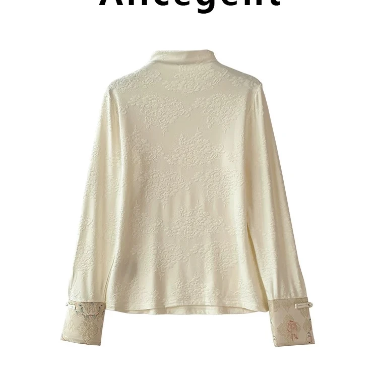 国风高领刺绣打底衫女长袖加绒保暖百搭休闲上衣【古7709】