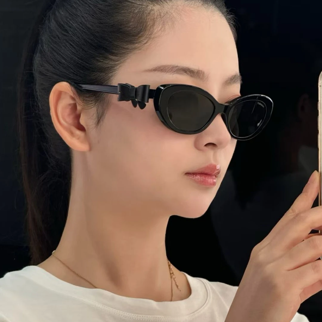 精致小香风蝴蝶结墨镜女防晒防紫外线UV400猫眼太阳镜辛芷蕾同款