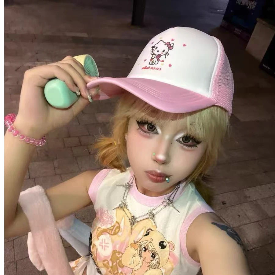 RGKEN如果可能 恶搞KT粉色棒球帽Y2K可爱卡通小兔帽子百搭鸭舌帽