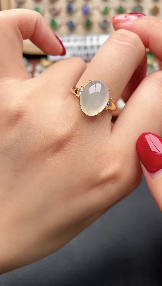 银S925镶嵌戒指翡翠一物一证一礼盒