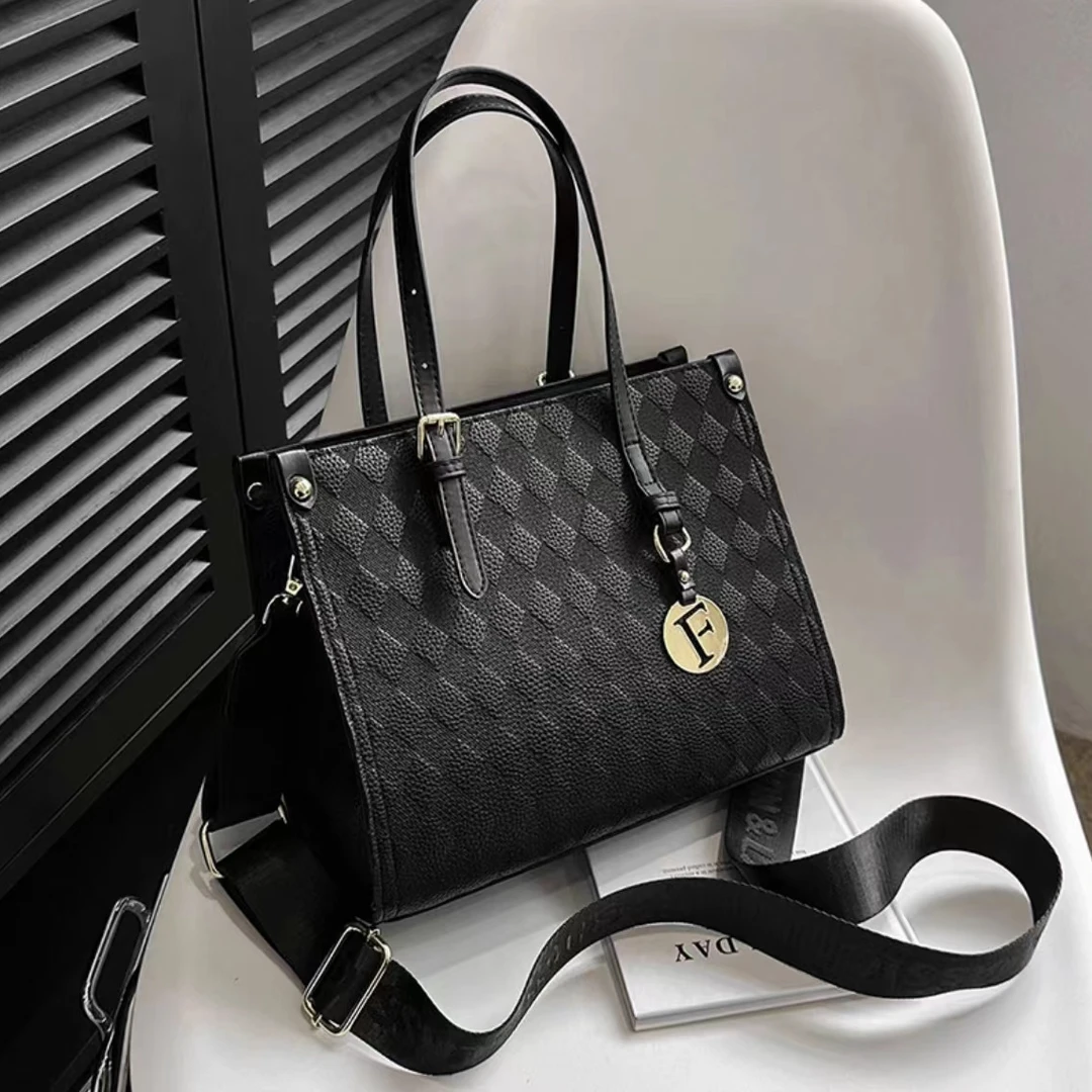 纯黑 托特包 夹层 拉链袋 单肩包 休闲 百搭洋气 小众通勤 女包