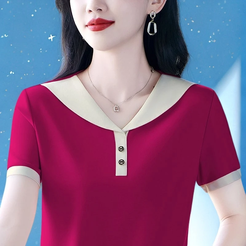 中老年短袖女2025新款妈妈夏冰丝薄款正肩t恤轻熟小众不撞款上衣