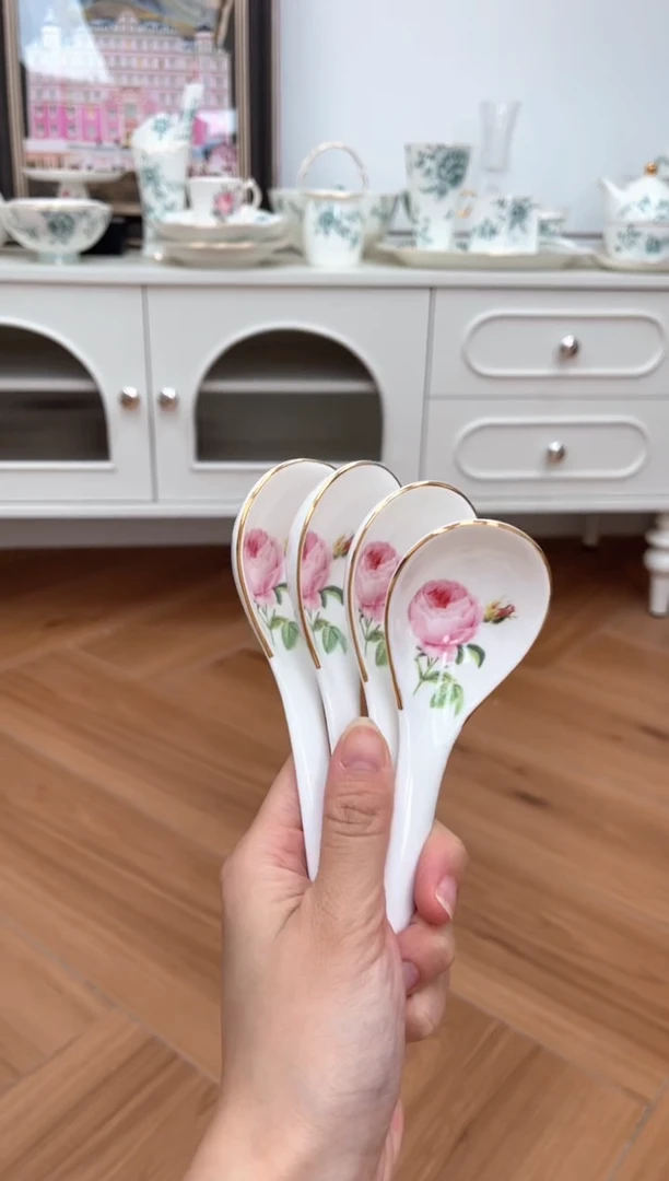 杯玫瑰高骨骨瓷4个勺