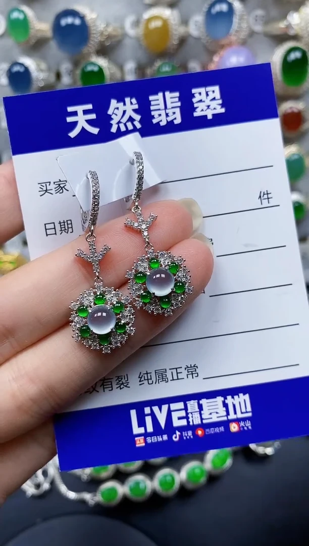 翡翠银S925镶嵌耳饰183