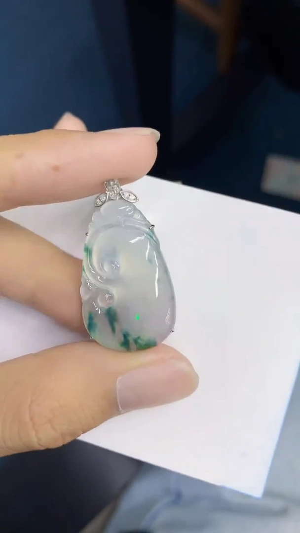 翡翠18K金镶嵌吊坠(不含链)1