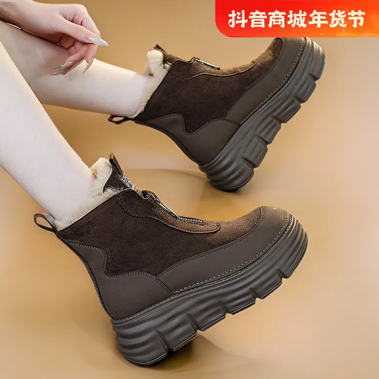 真皮加绒休闲运动雪地靴女棉鞋2025新款时尚百搭秋冬短筒厚底舒适