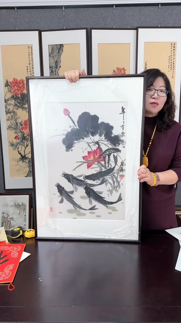 【闪购商品】国画荷花实木装裱